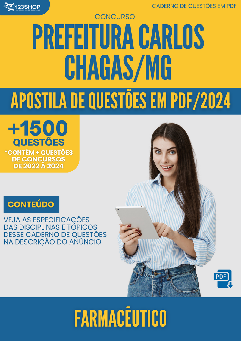 Apostila de Questões para Concurso Prefeitura Carlos Chagas MG 2024 Farmacêutico - Mais de 1.500 Questões | loja123shop