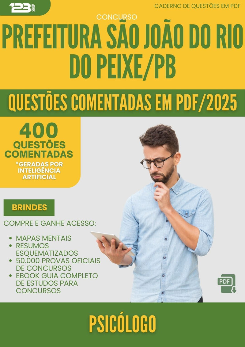 400 Questões Comentadas para Concurso Psicologo Sao Joao Rio da Prefeitura Peixe Pb 2025 - 200 Questões
