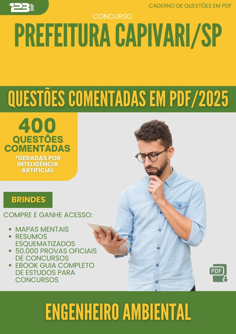 400 Questões Comentadas para Concurso Engenheiro Ambiental da Prefeitura Capivari Sp 2025 - 200 Questões