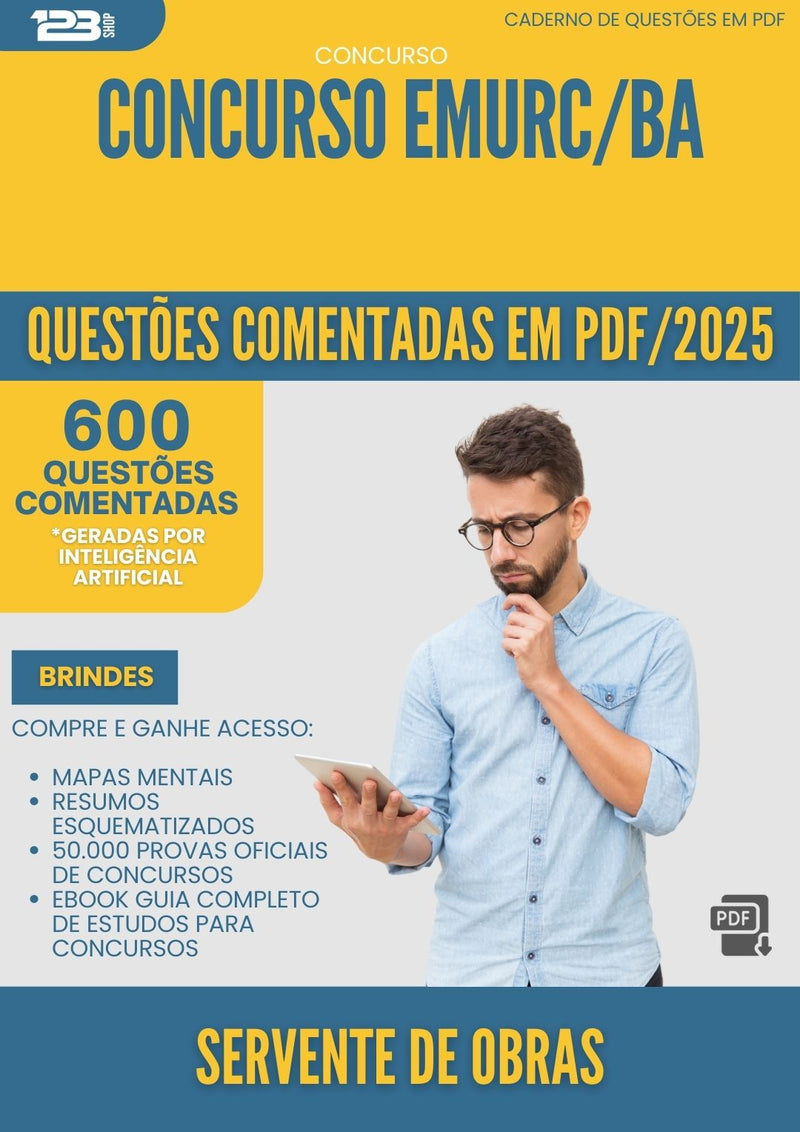 600 Questões Comentadas para Concurso Servente De Obras Emurc Ba 2025 - 600 Questões