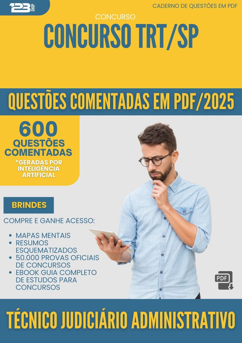 600 Questões Comentadas para Concurso Tecnico Judiciario Administrativo Trt Sp 2025 - 600 Questões