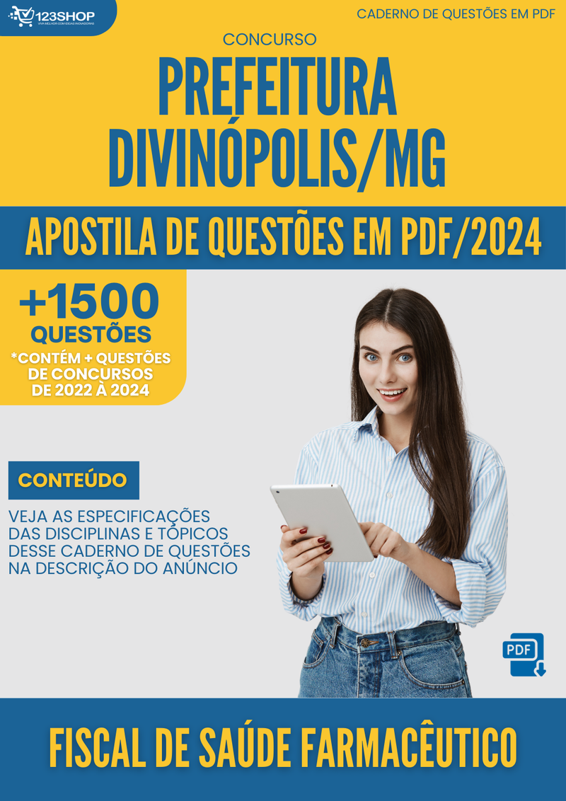 Apostila de Questões para Concurso Prefeitura Divinópolis MG 2024 Fiscal De Saúde Farmacêutico - Mais de 1.500 Questões | loja123shop