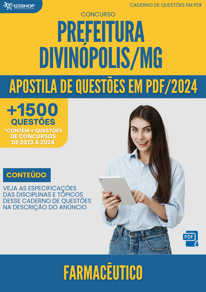 Apostila de Questões para Concurso Prefeitura Divinópolis MG 2024 Farmacêutico - Mais de 1.500 Questões | loja123shop