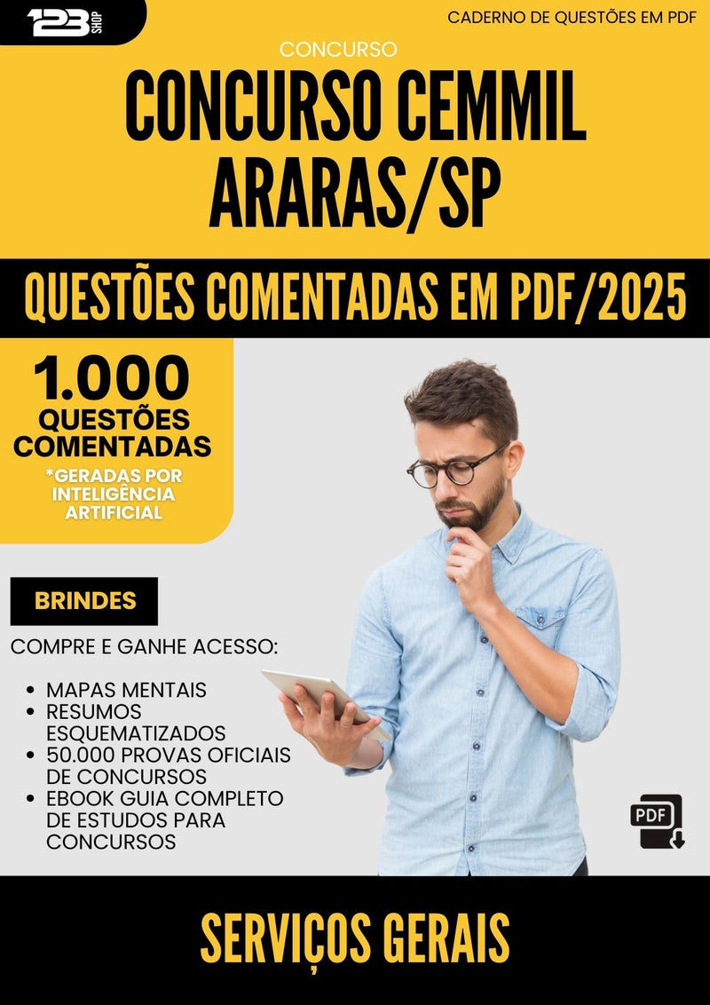 1000 Questões Comentadas para Concurso Servicos Gerais Cemmil da Prefeitura Araras Sp 2025 - 1000 Questões