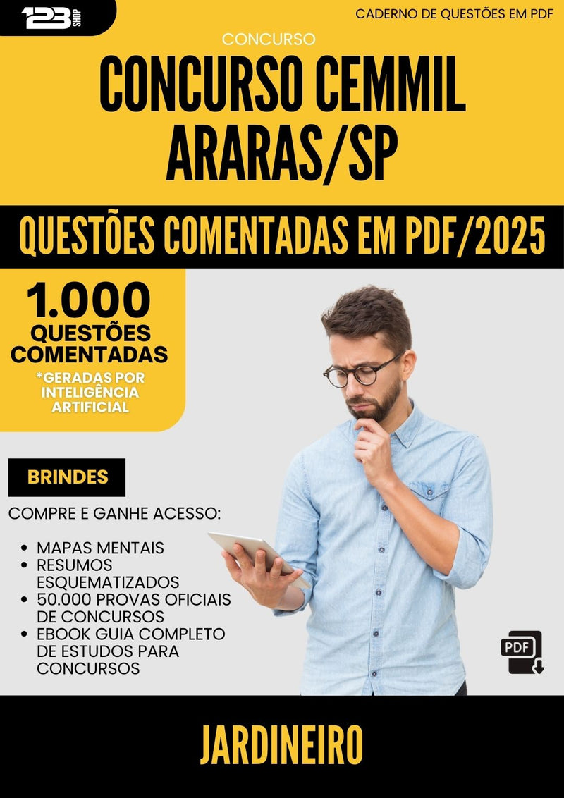 1000 Questões Comentadas para Concurso Jardineiro Cemmil da Prefeitura Araras Sp 2025 - 1000 Questões