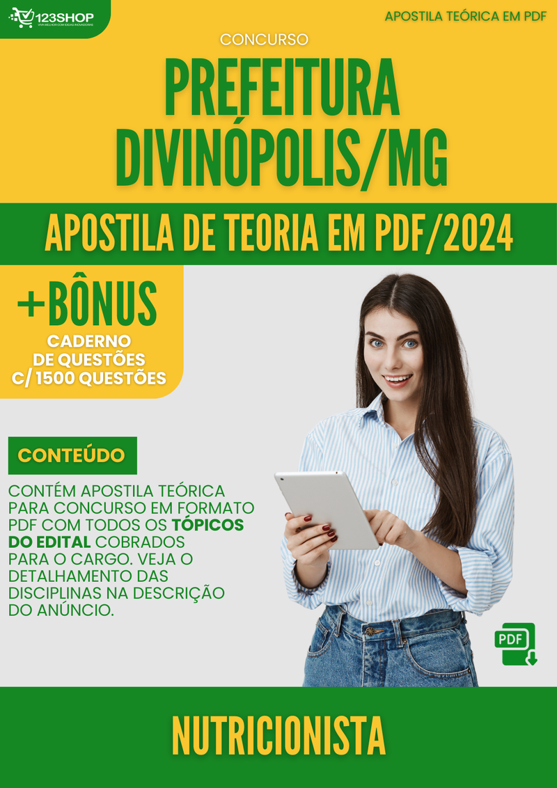 Apostila Teórica para Concurso Prefeitura Divinópolis MG 2024 Nutricionista - Com Caderno de Questões | loja123shop