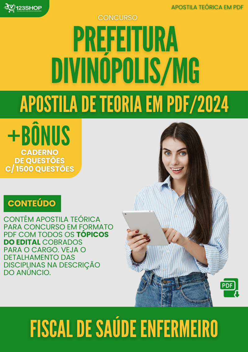 Apostila Teórica para Concurso Prefeitura Divinópolis MG 2024 Fiscal De Saúde Enfermeiro - Com Caderno de Questões | loja123shop