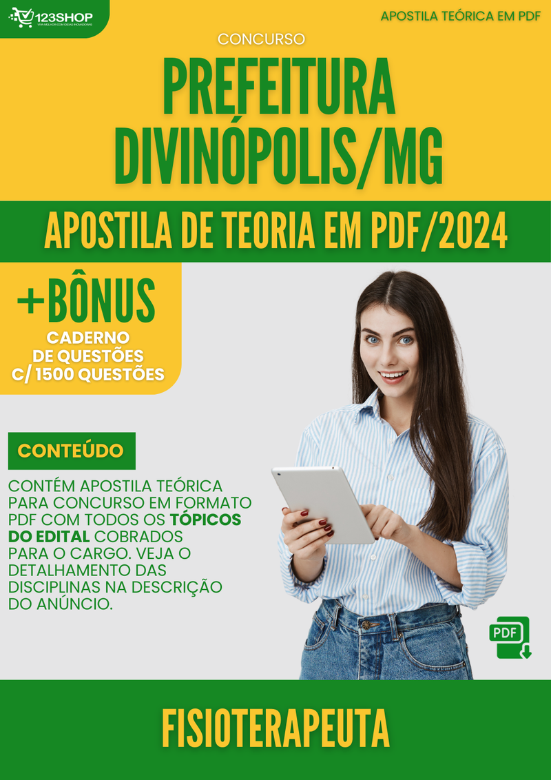 Apostila Teórica para Concurso Prefeitura Divinópolis MG 2024 Fisioterapeuta - Com Caderno de Questões | loja123shop