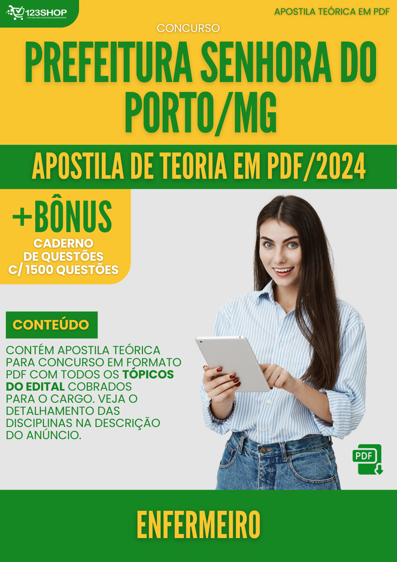 Apostila Teórica para Concurso Prefeitura Senhora Porto MG 2024 Enfermeiro - Com Caderno de Questões | loja123shop