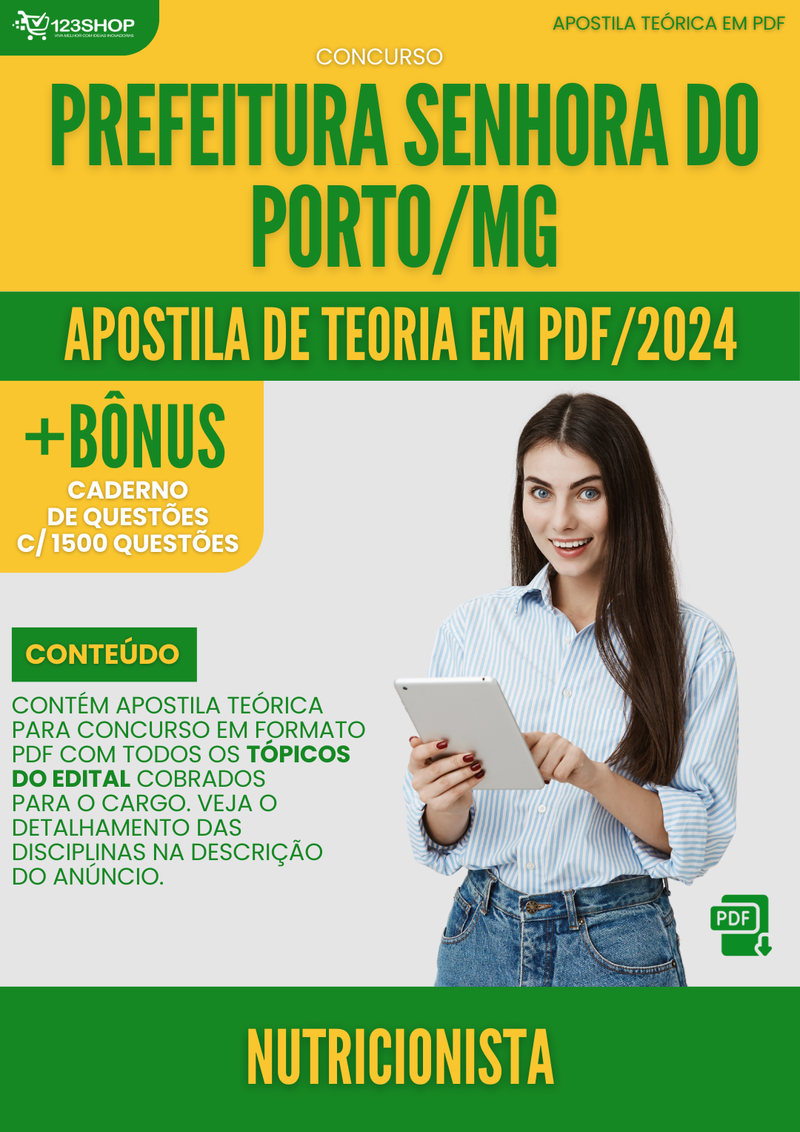 Apostila Teórica para Concurso Prefeitura Senhora Porto MG 2024 Nutricionista - Com Caderno de Questões | loja123shop