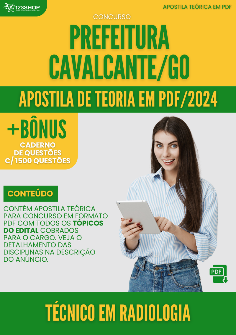 Apostila Teórica para Concurso Prefeitura Cavalcante GO 2024 Técnico em Radiologia - Com Caderno de Questões | loja123shop