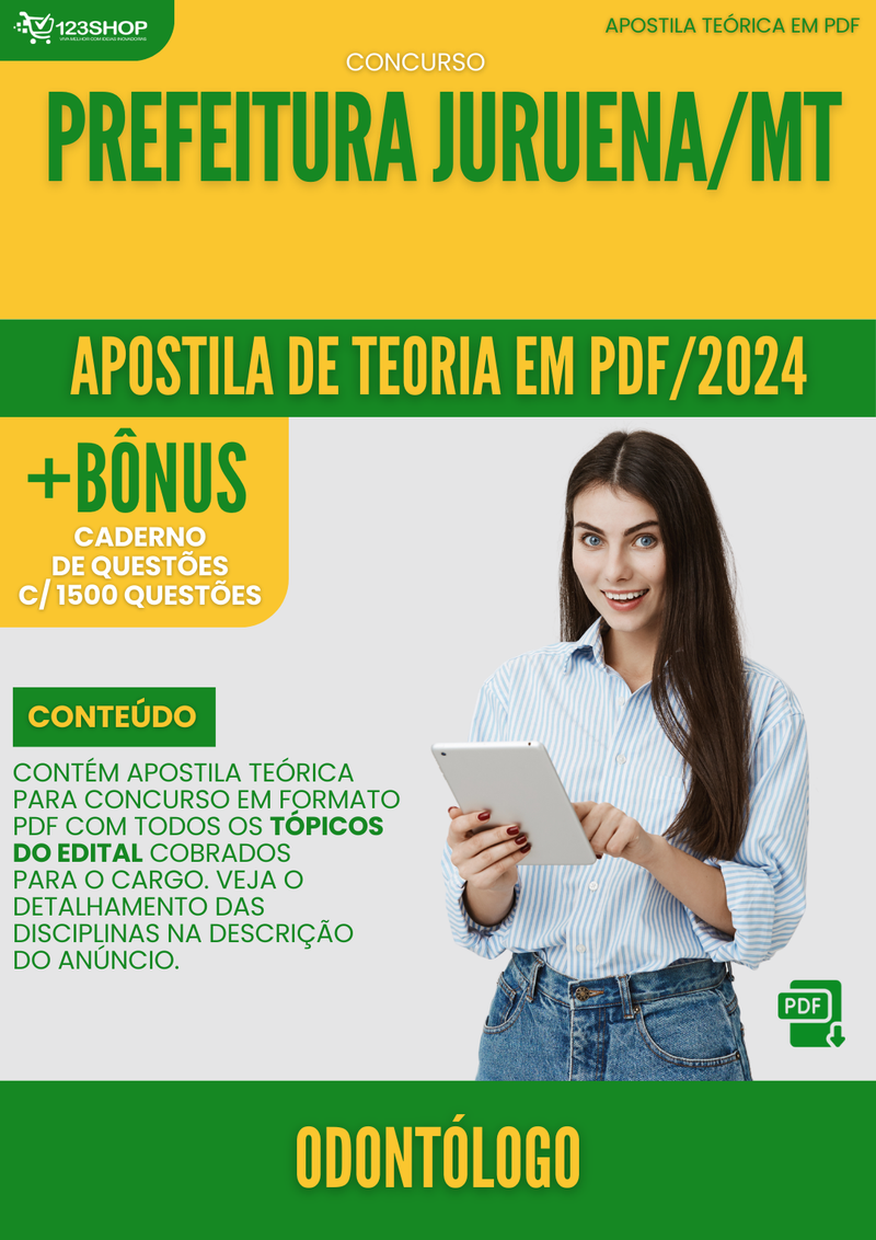 Apostila Teórica para Concurso Prefeitura Juruena MT 2024 Odontólogo - Com Caderno de Questões | loja123shop