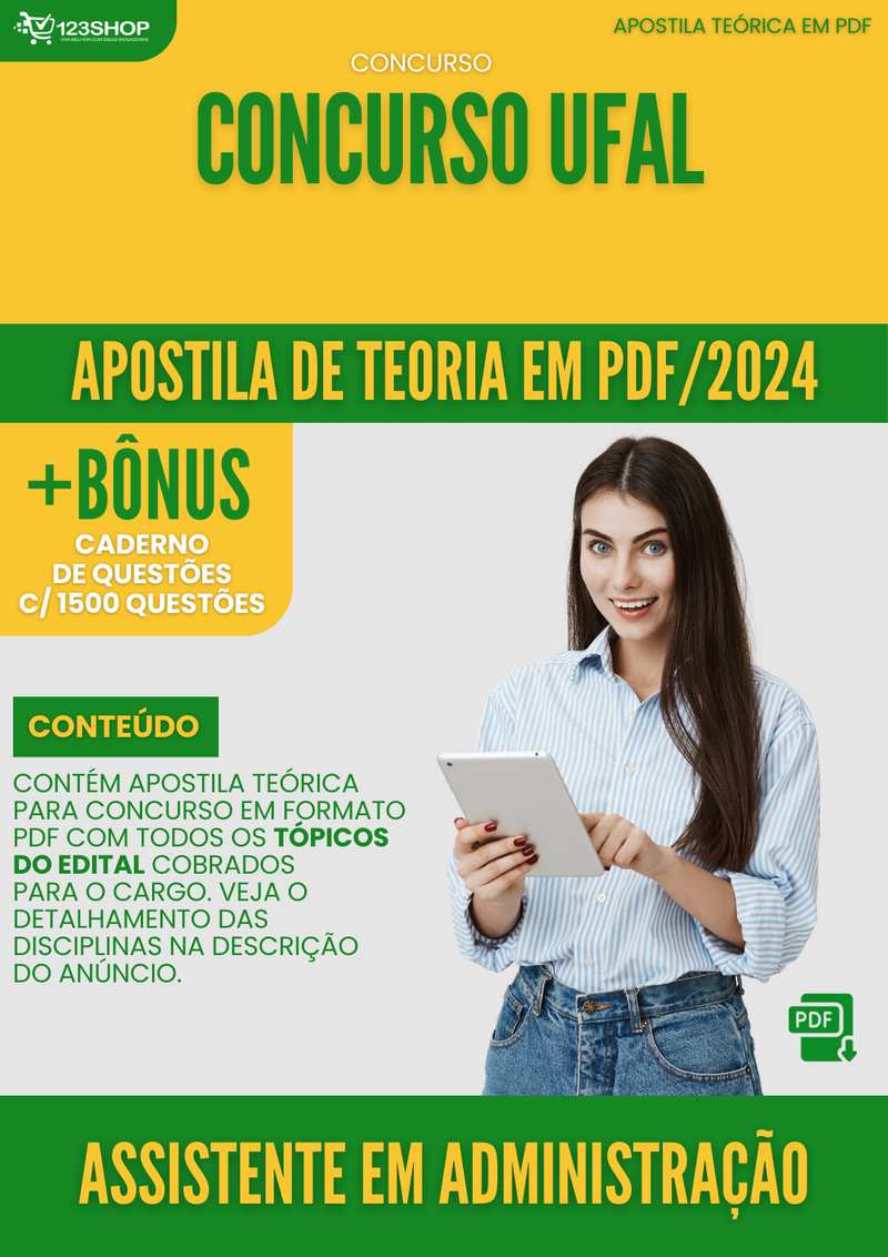 Apostila Teórica para Concurso UFAL 2024 Assistente Em Administração - Com Caderno de Questões | loja123shop