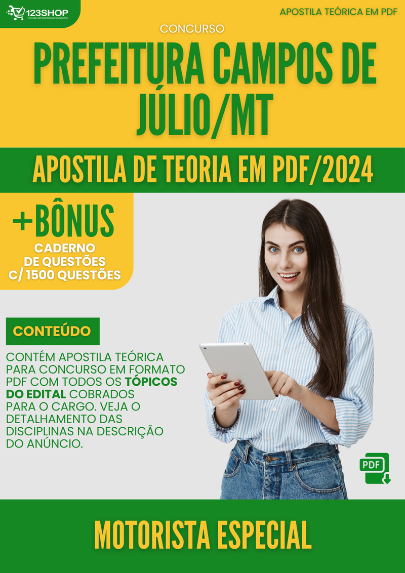 Apostila Teórica para Concurso Prefeitura Campos Júlio MT 2024 Motorista Especial - Com Caderno de Questões | loja123shop