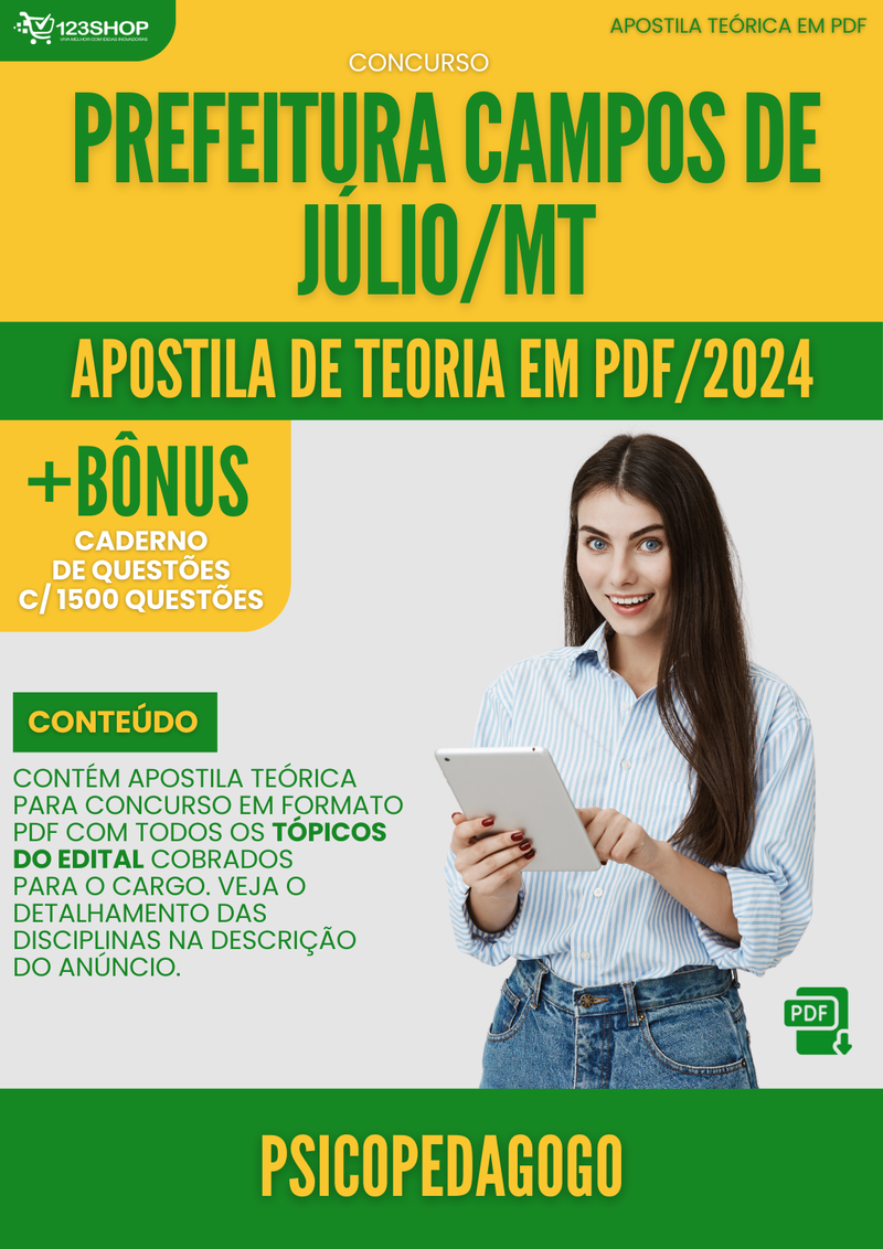 Apostila Teórica para Concurso Prefeitura Campos Júlio MT 2024 Psicopedagogo - Com Caderno de Questões | loja123shop