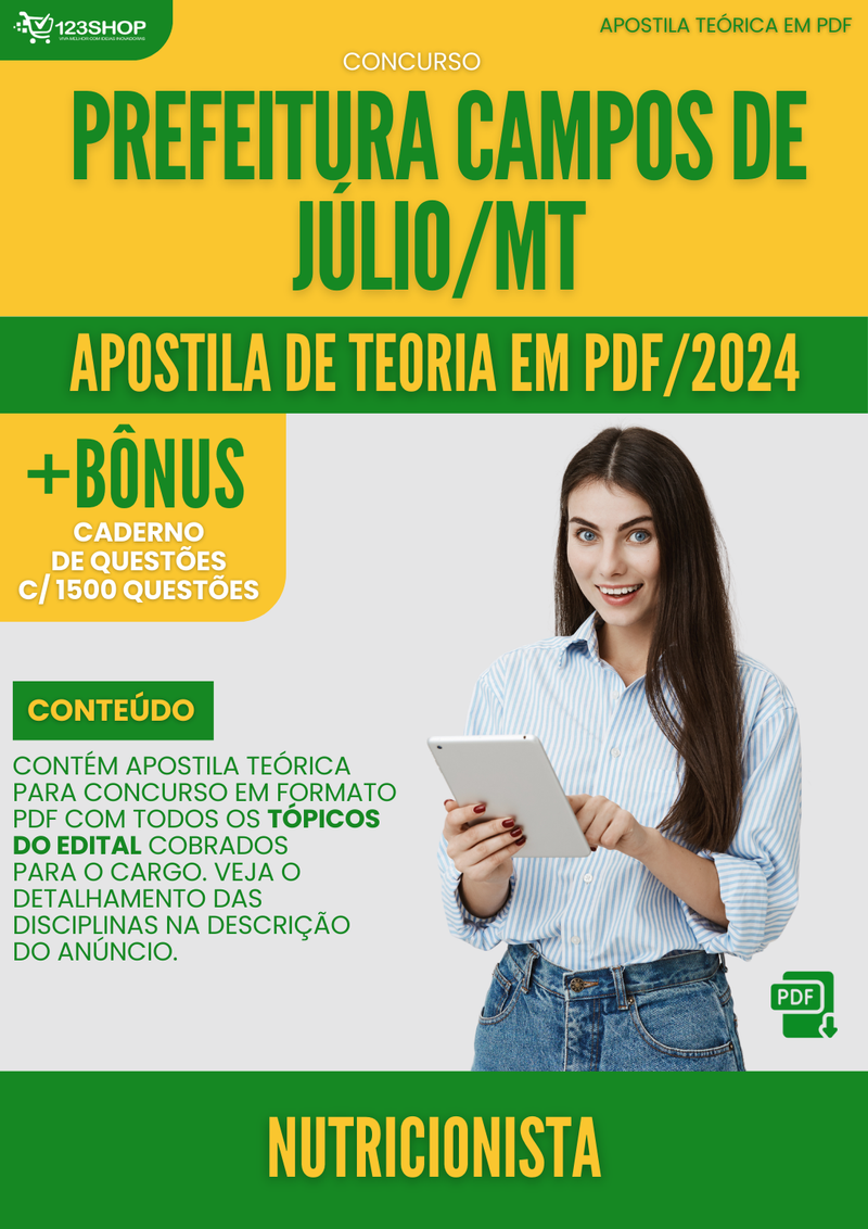 Apostila Teórica para Concurso Prefeitura Campos Júlio MT 2024 Nutricionista - Com Caderno de Questões | loja123shop