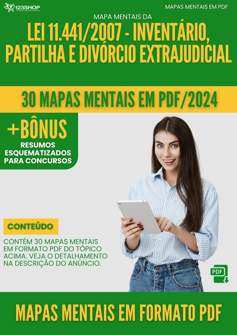 Mapas Mentais da Lei 11.441/2007 - Inventário, Partilha E Divórcio Extrajudicial | loja123shop