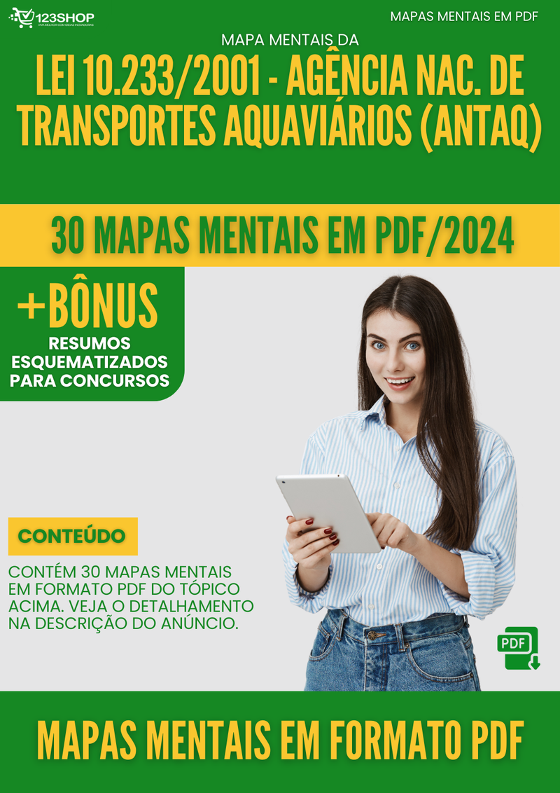 Mapas Mentais da Lei 10.233/2001 - Agência Nac. De Transportes Aquaviários (Antaq) | loja123shop