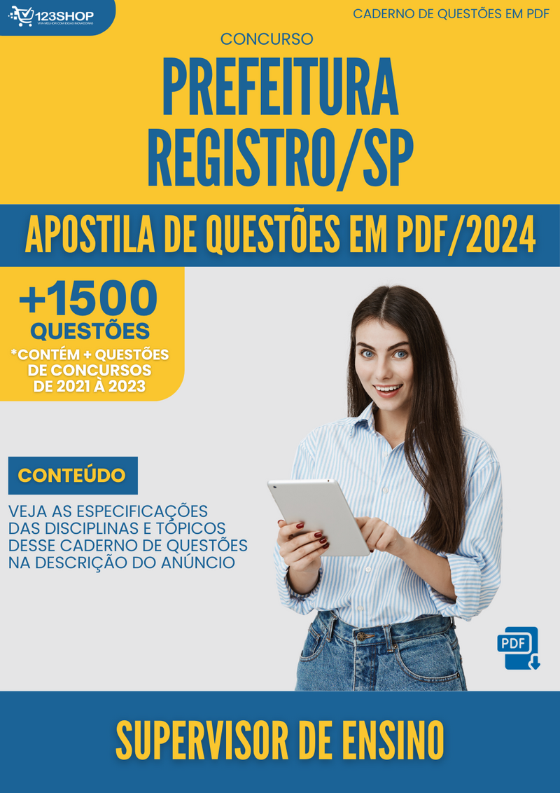 Apostila de Questões  Prefeitura Registro SP 2024 Supervisor de Ensino - Mais de 1.500 Questões | loja123shop