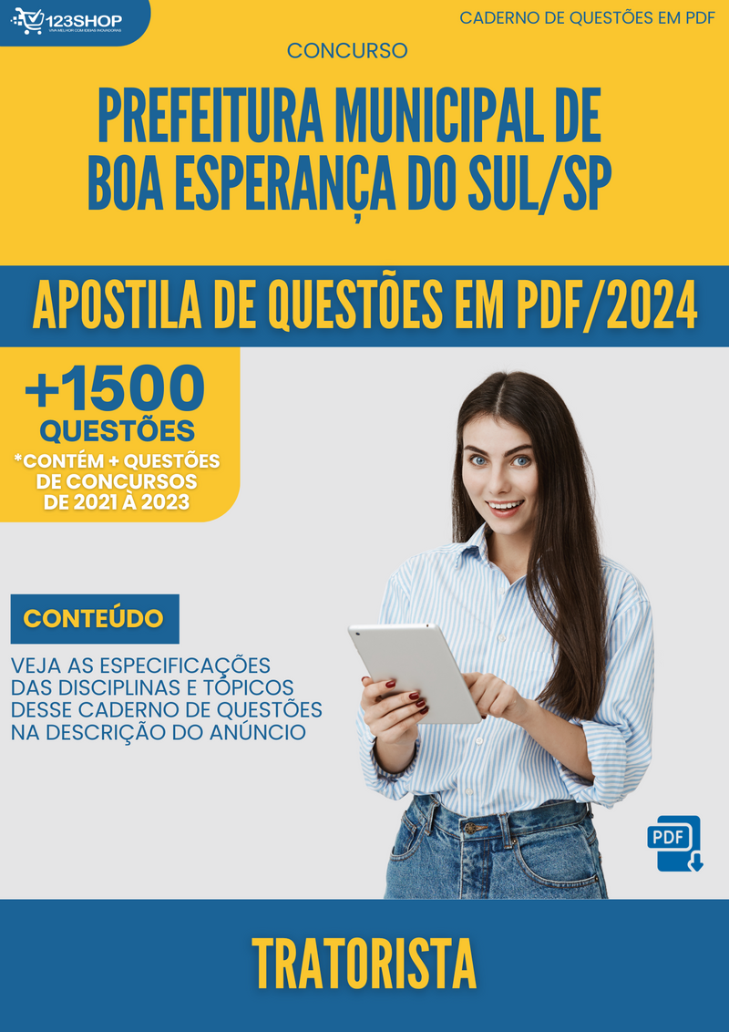 Apostila de Questões para Concurso da Prefeitura de Boa Esperança do Sul/SP 2024 Tratorista -&nbsp;Mais de 1.500 Questões Gabaritadas | loja123shop