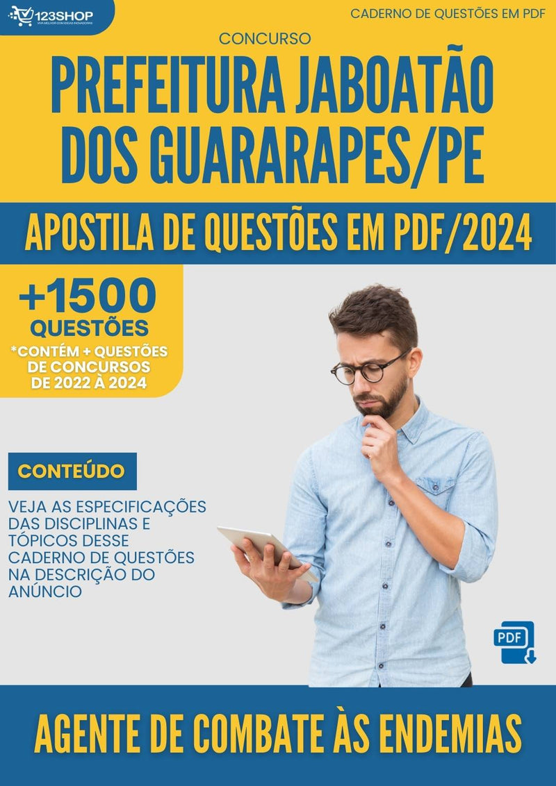 Apostila de Questões para Concurso Pref Jaboatão Guararapes PE 2024 Ag Comb Endemias - Mais de 1.500 Questões