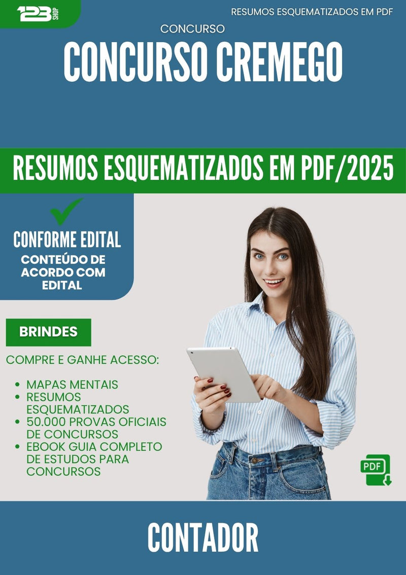 Resumos Esquematizados para Concurso Contador Cremego 2025 - Conteúdo de Acordo com Edital