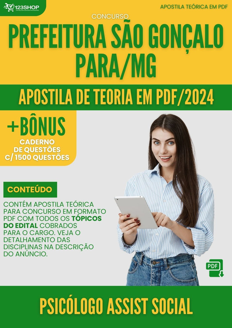 Apostila Teórica para Concurso Pref São Gonçalo Pará MG 2024 Psicólogo Assist Social - Com Caderno de Questões