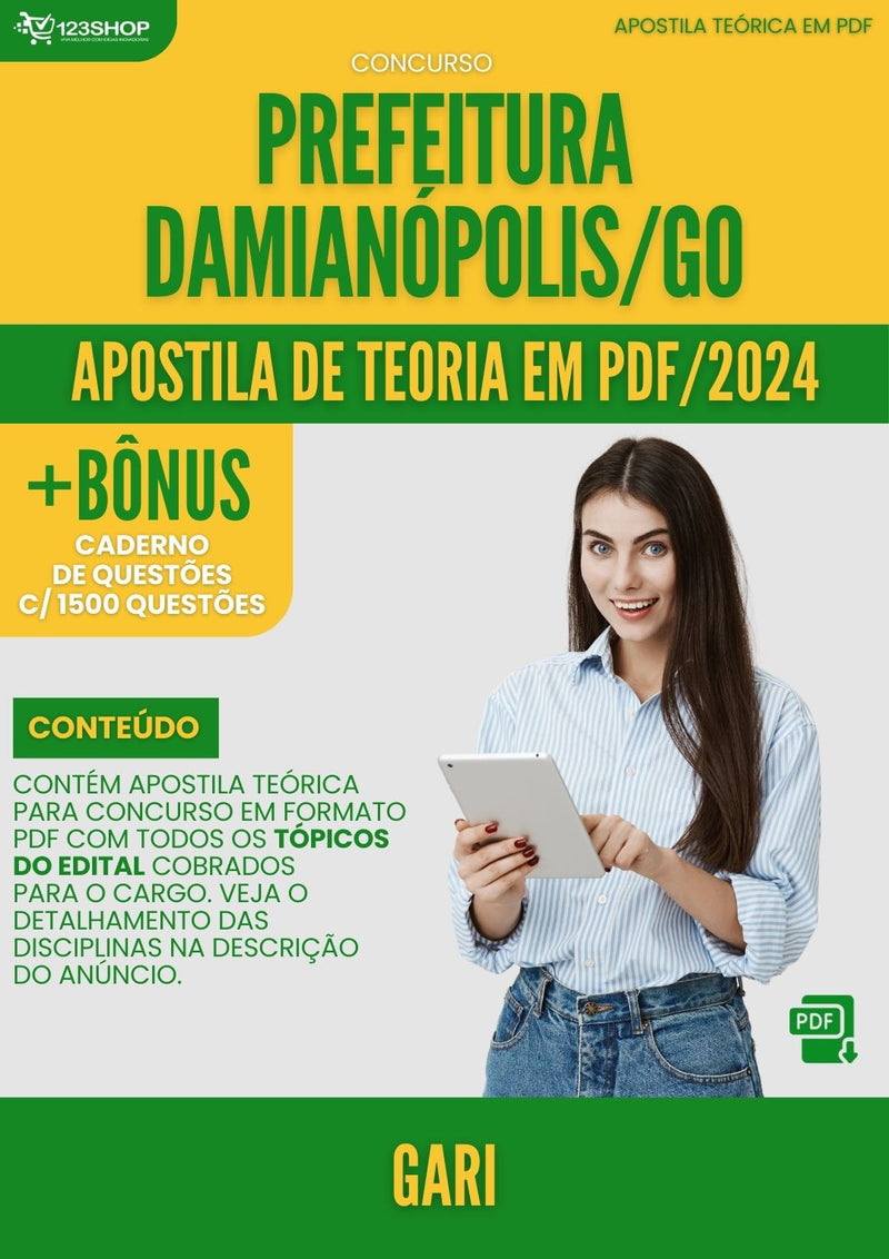 Apostila Teórica para Concurso Prefeitura Damianópolis GO 2024 Gari - Com Caderno de Questões