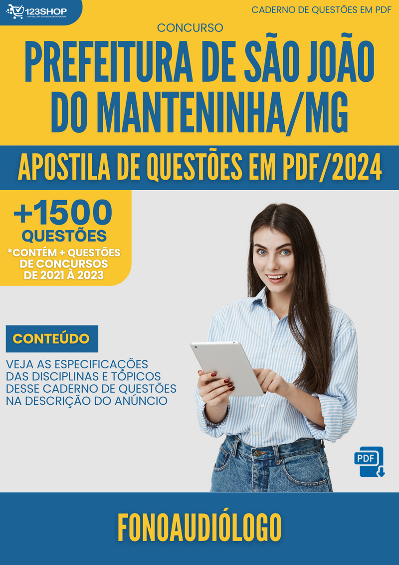 Apostila de Questões para Concurso da Prefeitura de São João do Manteninha/MG 2024 para Fonoaudiólogo - Mais de 1.500 Questões | loja123shop