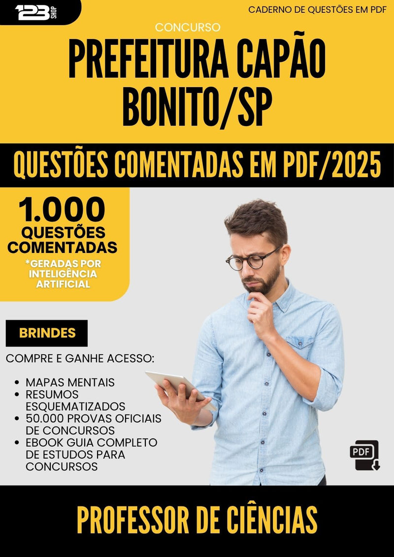 1000 Questões Comentadas para Concurso Professor De Ciencias Capao da Prefeitura Bonito Sp 2025 - 1000 Questões