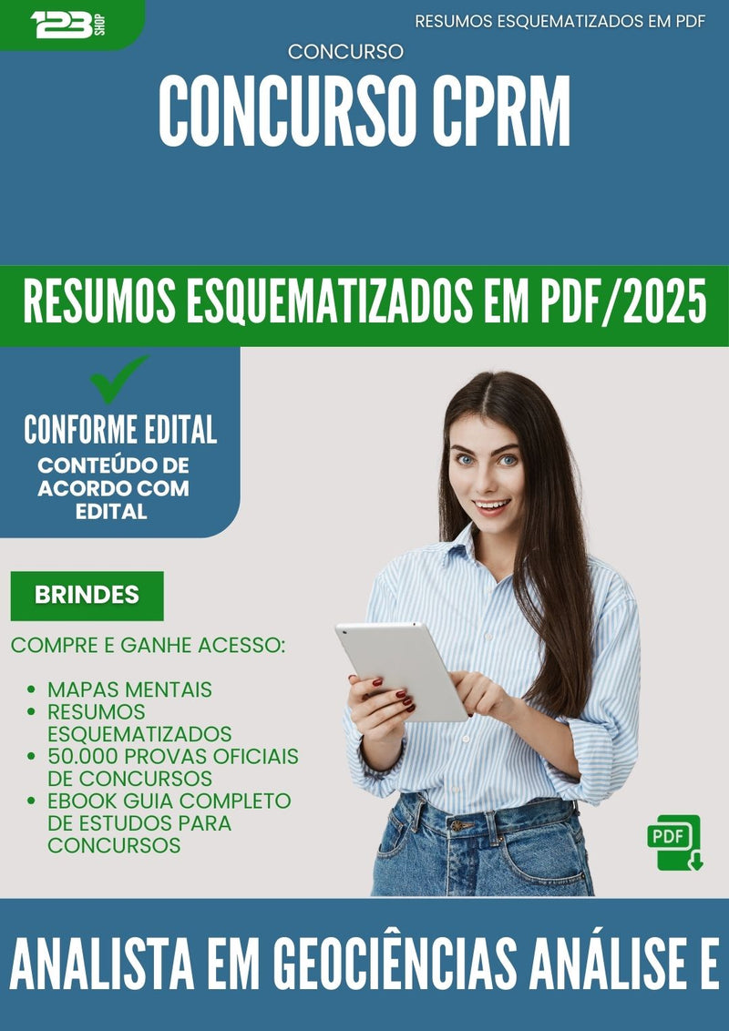 Resumos Esquematizados para Concurso Analista Em Geociencias Analise E Desenvolvimento De Sistemas Cprm 2025 - Conteúdo de Acordo com Edital