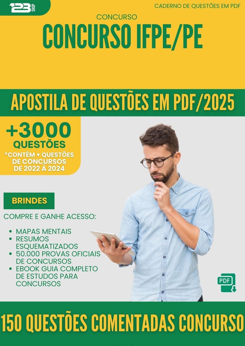 Apostila de Questões para Concurso 150 Questoes Comentadas Concurso Ifpe 2025 - Mais de 3.000 Questões