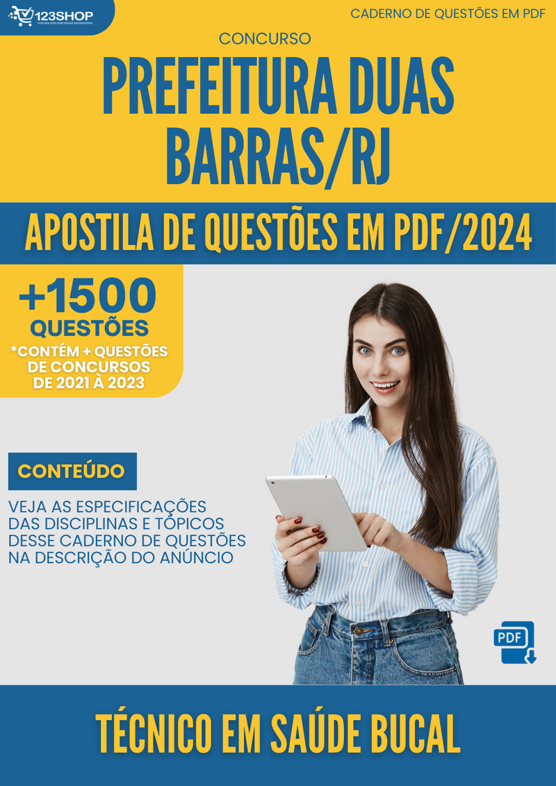 Apostila de Questões para Concurso  Prefeitura Duas Barras RJ 2024 Técnico em Saúde Bucal - Mais de 1.500 Questões | loja123shop