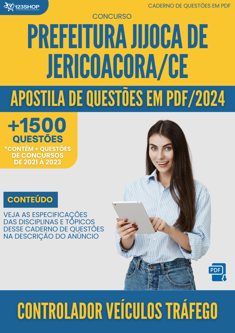 Apostila de Questões para Concurso  Prefeitura Jijoca de Jericoacora CE 2024 Controlador Veículos Tráfego - Mais de 1.500 Questões | loja123shop