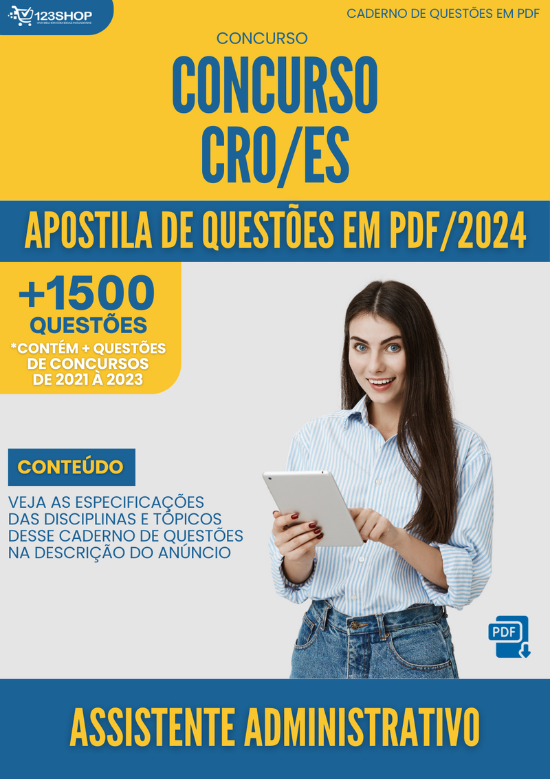 Apostila de Questões para Concurso  CRO ES 2024 Assistente Administrativo - Mais de 1.500 Questões | loja123shop