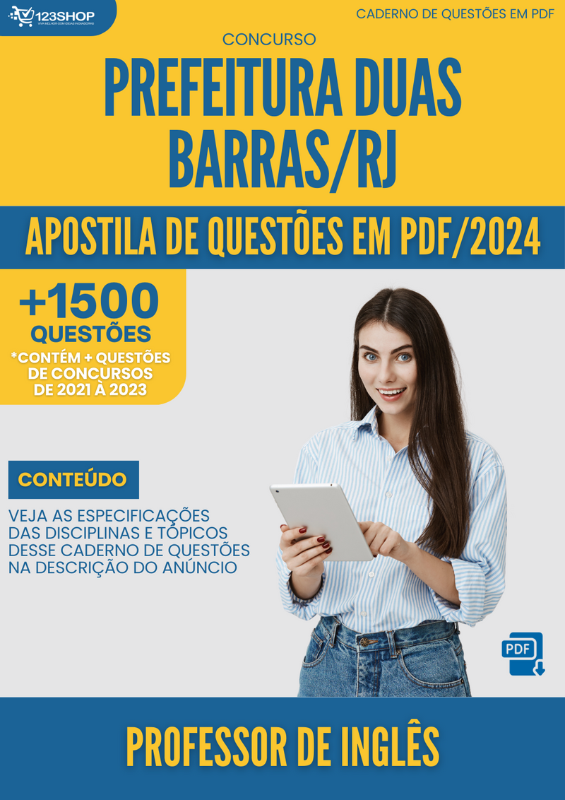 Apostila de Questões para Concurso  Prefeitura Duas Barras RJ 2024 Professor de Inglês - Mais de 1.500 Questões | loja123shop