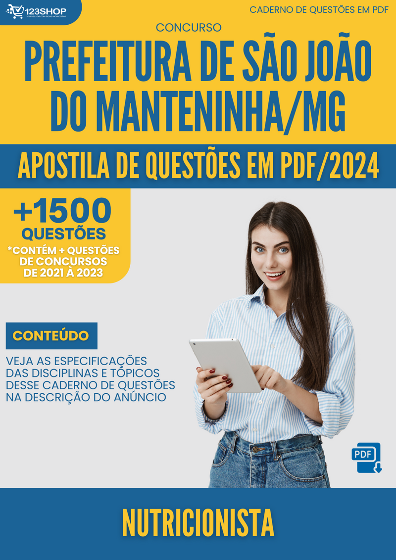 Apostila de Questões para Concurso da Prefeitura de São João do Manteninha/MG 2024 para Nutricionista - Mais de 1.500 Questões | loja123shop