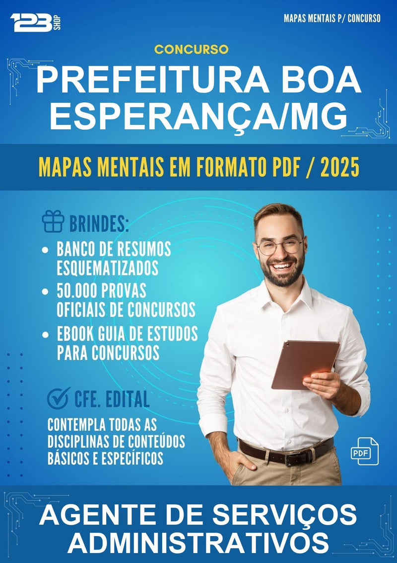 Mapas Mentais para o Concurso Prefeitura Boa Esperança/MG para Agente de Serviços Administrativos