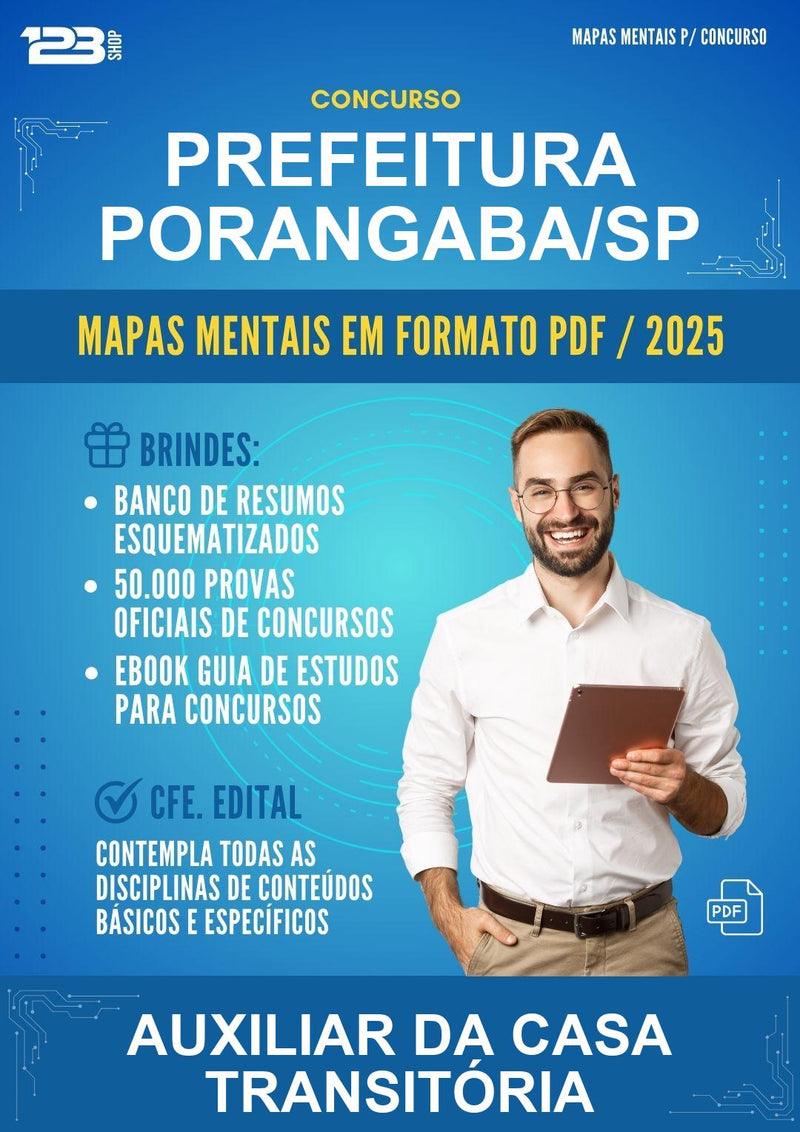 Mapas Mentais para o Concurso Prefeitura Porangaba/SP para Auxiliar da Casa Transitória