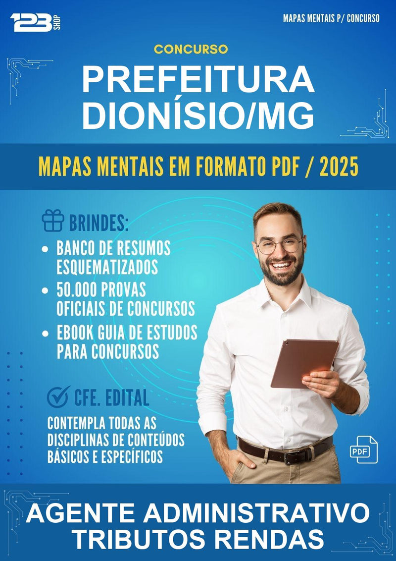 Mapas Mentais para o Concurso Prefeitura Dionísio/MG para Agente Administrativo Tributos Rendas