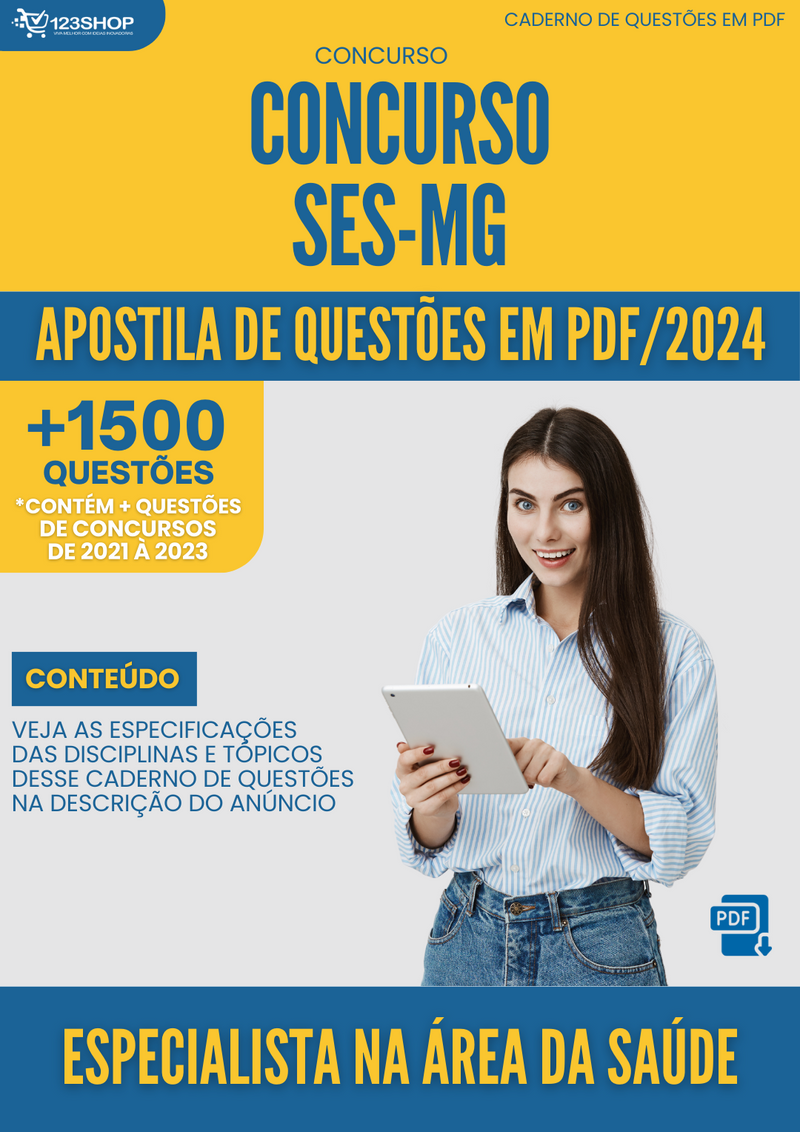 Apostila de Questões  SES MG 2024 Especialista na Área da Saúde - Mais de 1.500 Questões | loja123shop