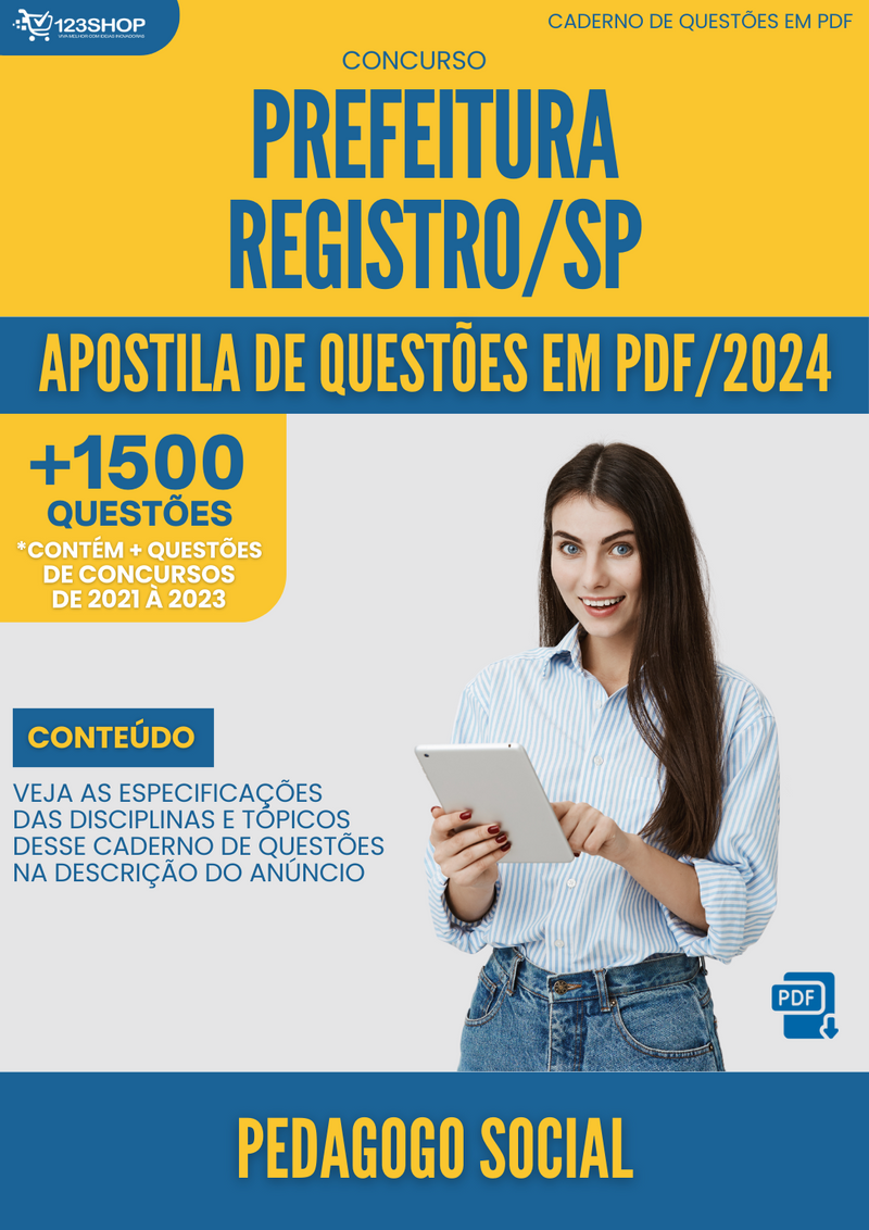 Apostila de Questões  Prefeitura Registro SP 2024 Pedagogo Social - Mais de 1.500 Questões | loja123shop