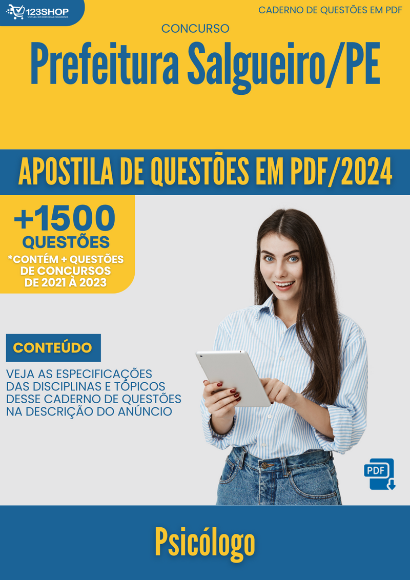 Apostila de Questões para Concurso da Prefeitura Salgueiro/PE 2024 Psicólogo - Mais de 1.500 Questões Gabaritadas | loja123shop