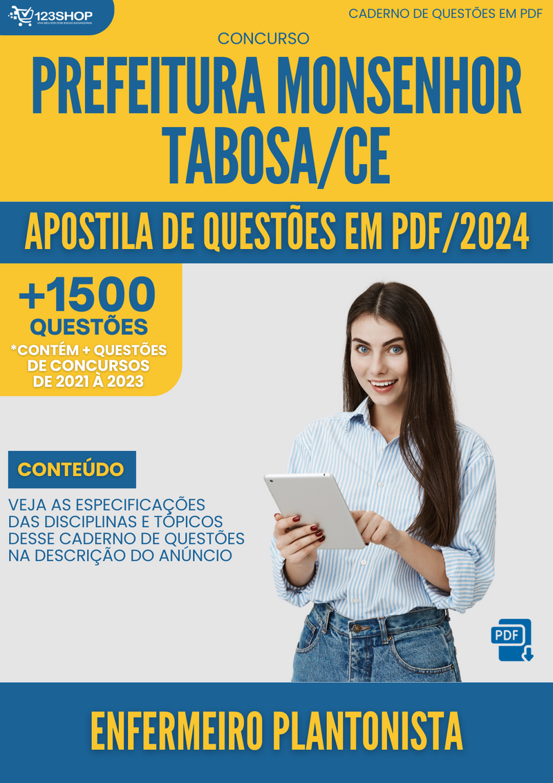 Apostila de Questões  Prefeitura Monsenhor Tabosa CE 2024 Enfermeiro PLANT - Mais de 1.500 Questões | loja123shop