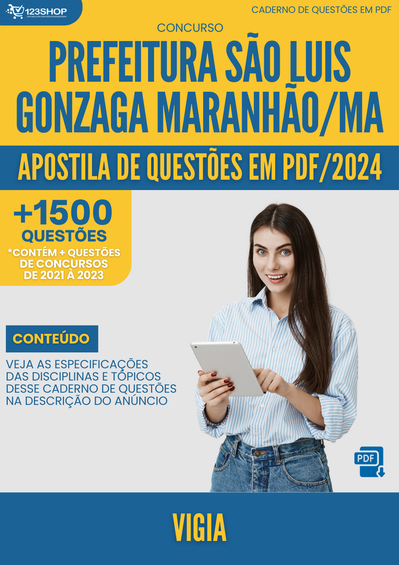 Apostila de Questões  São Luís Gonzaga Maranhão MA 2024 Vigia - Mais de 1.500 Questões | loja123shop