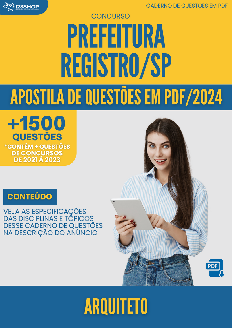 Apostila de Questões  Prefeitura Registro SP 2024 Arquiteto - Mais de 1.500 Questões | loja123shop