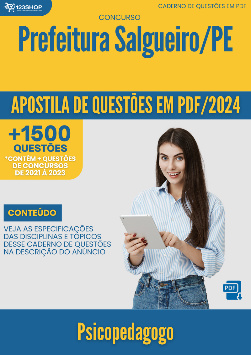 Apostila de Questões para Concurso da Prefeitura Salgueiro/PE 2024 Psicopedagogo - Mais de 1.500 Questões Gabaritadas | loja123shop