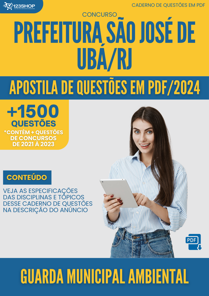 Apostila de Questões  Prefeitura São José de Ubá RJ 2024 Guarda Municipal Ambiental - Mais de 1.500 Questões | loja123shop