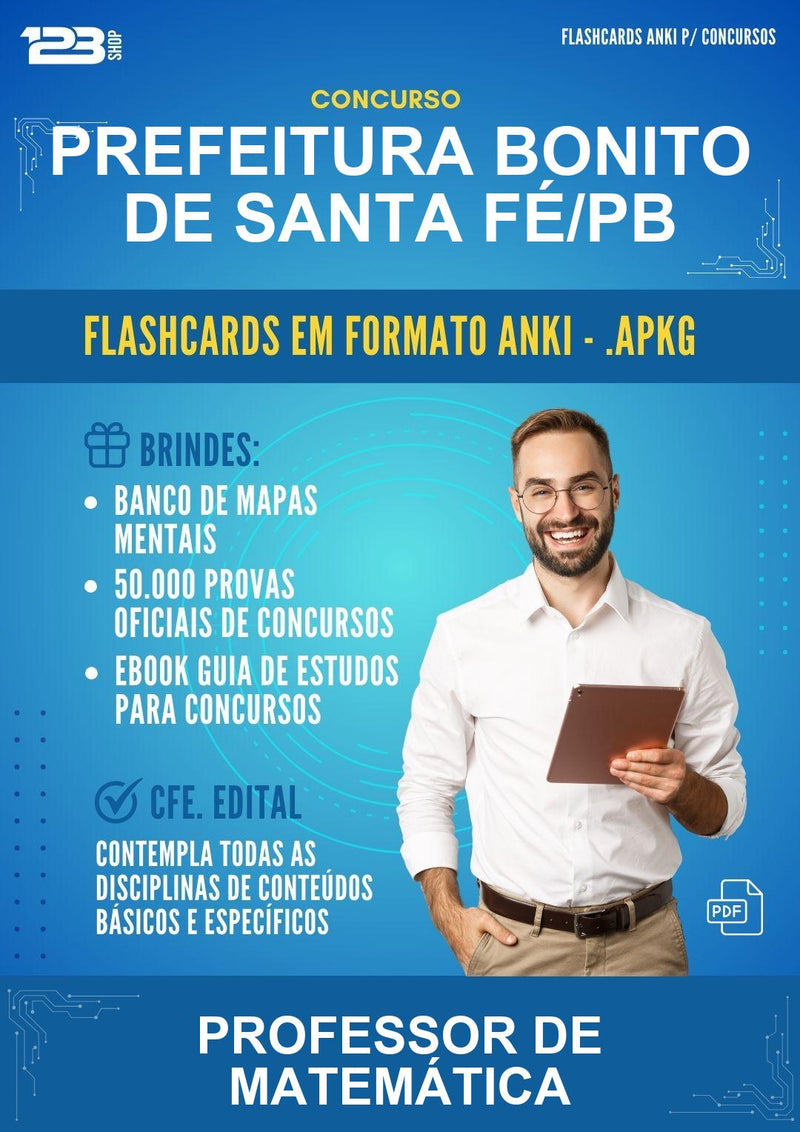 Flashcards Anki para o Concurso Prefeitura Bonito de Santa Fé/PB para Professor de Matemática - 1.500 Flashcards