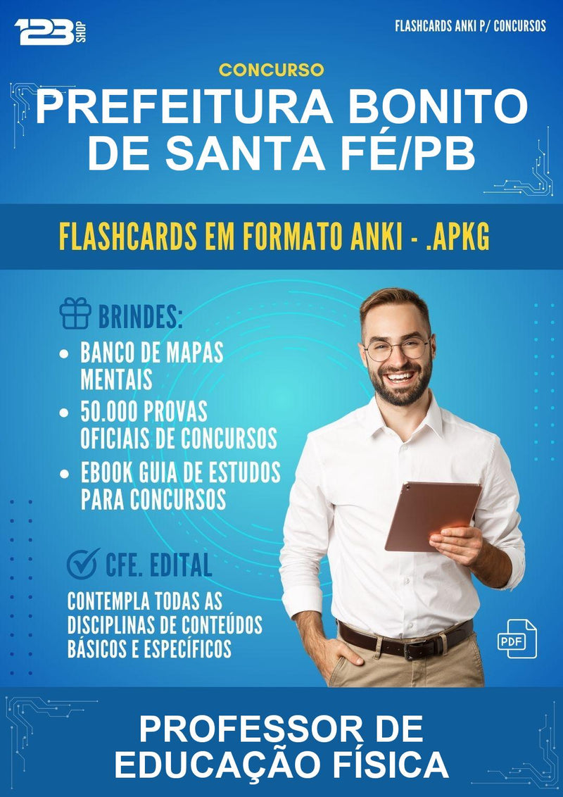 Flashcards Anki para o Concurso Prefeitura Bonito de Santa Fé/PB para Professor de Educação Física - 1.500 Flashcards